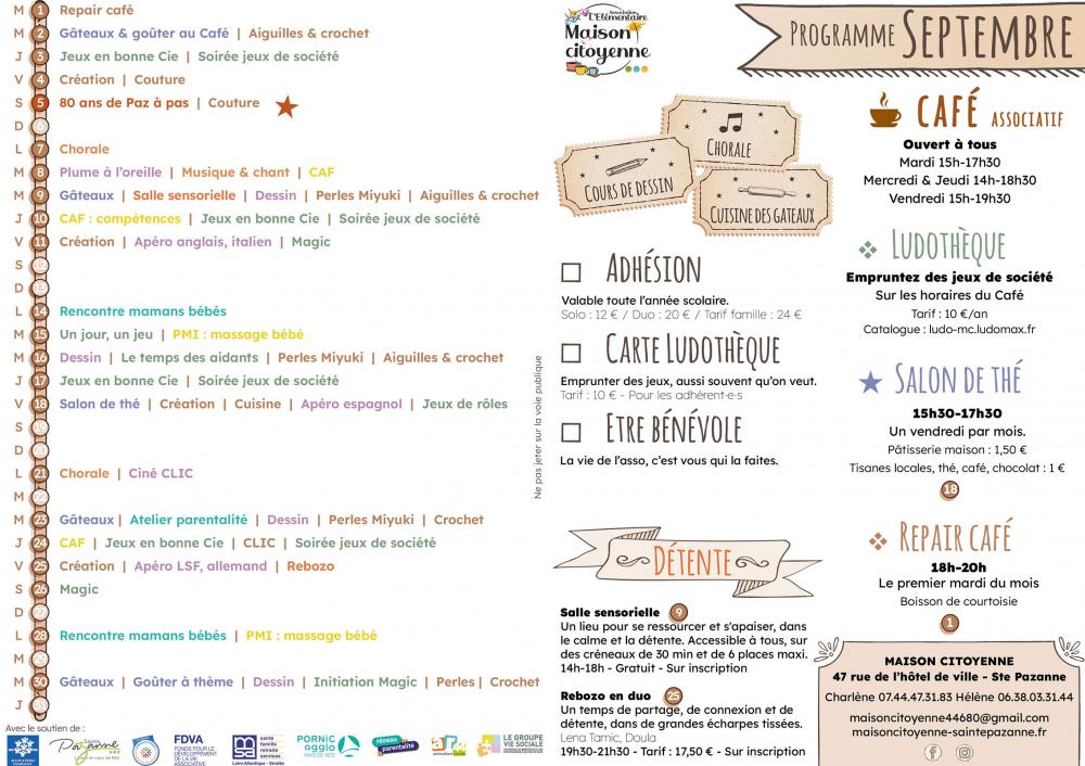Programme du mois de septembre Programme du mois de septembre