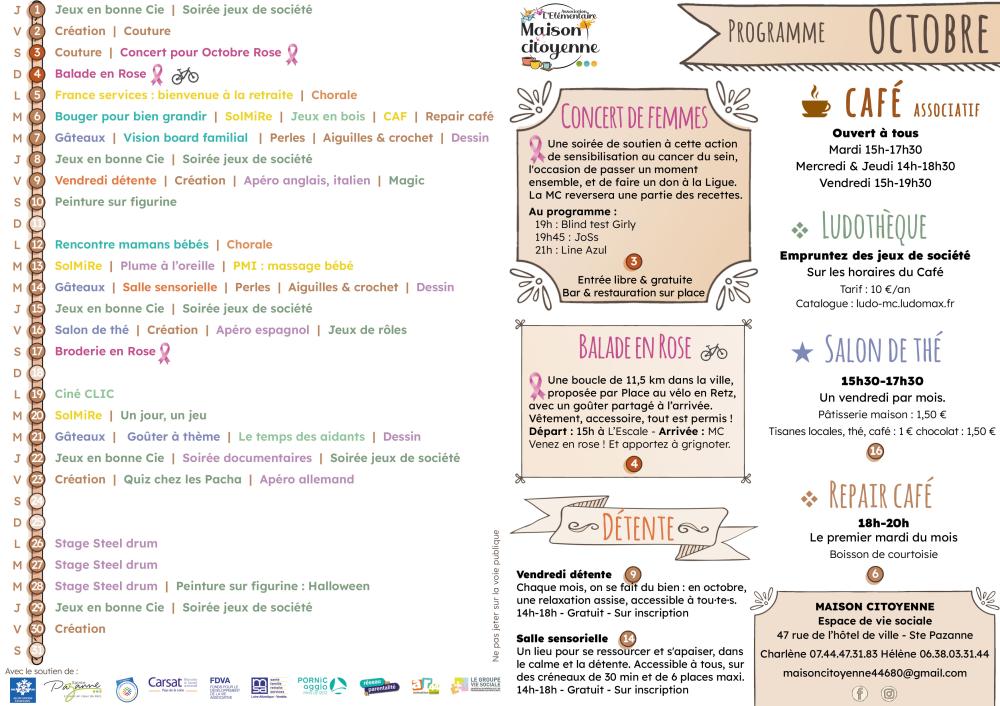 Programme du mois d'octobre Programme du mois d'octobre